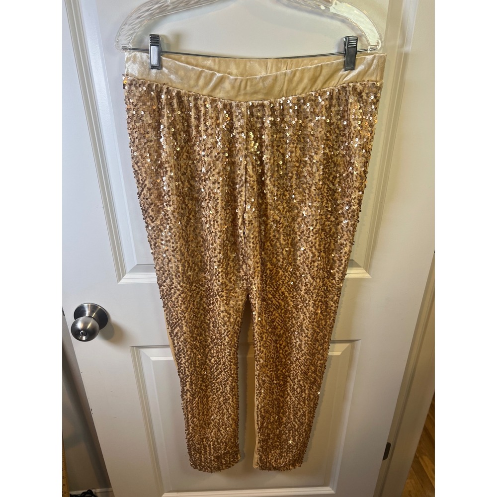 Midnight Velvet Womens Leggings Sequin Front Gold L